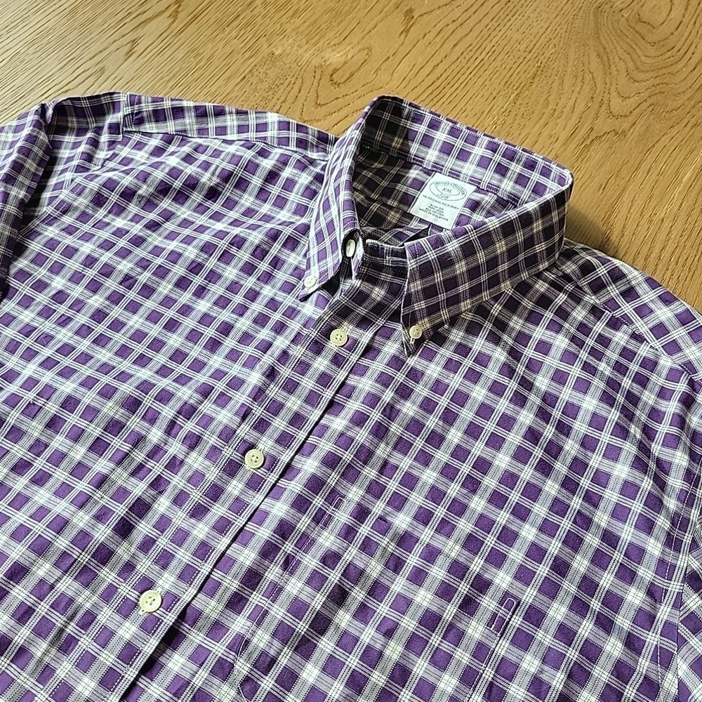 Brooks Brothers Shirt Men 2XL Slim Fit Purple Plaid Long Sleeve Button Down OCBD